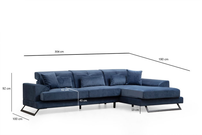 Atelier Del Sofa Frido Right (L3+Chl) - Azul Marino Atelier Del Sofa Frido Right (L3+Chl) - Azul Marino